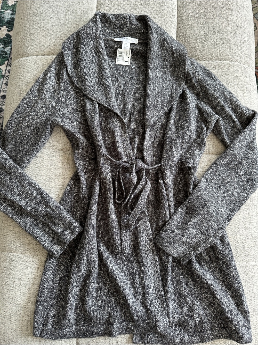 Cozy Shawl Collar Gray Maternity Sweater Cardigan